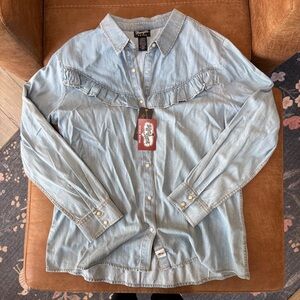 Wrangler Light Blue Denim Button-Up Shirt